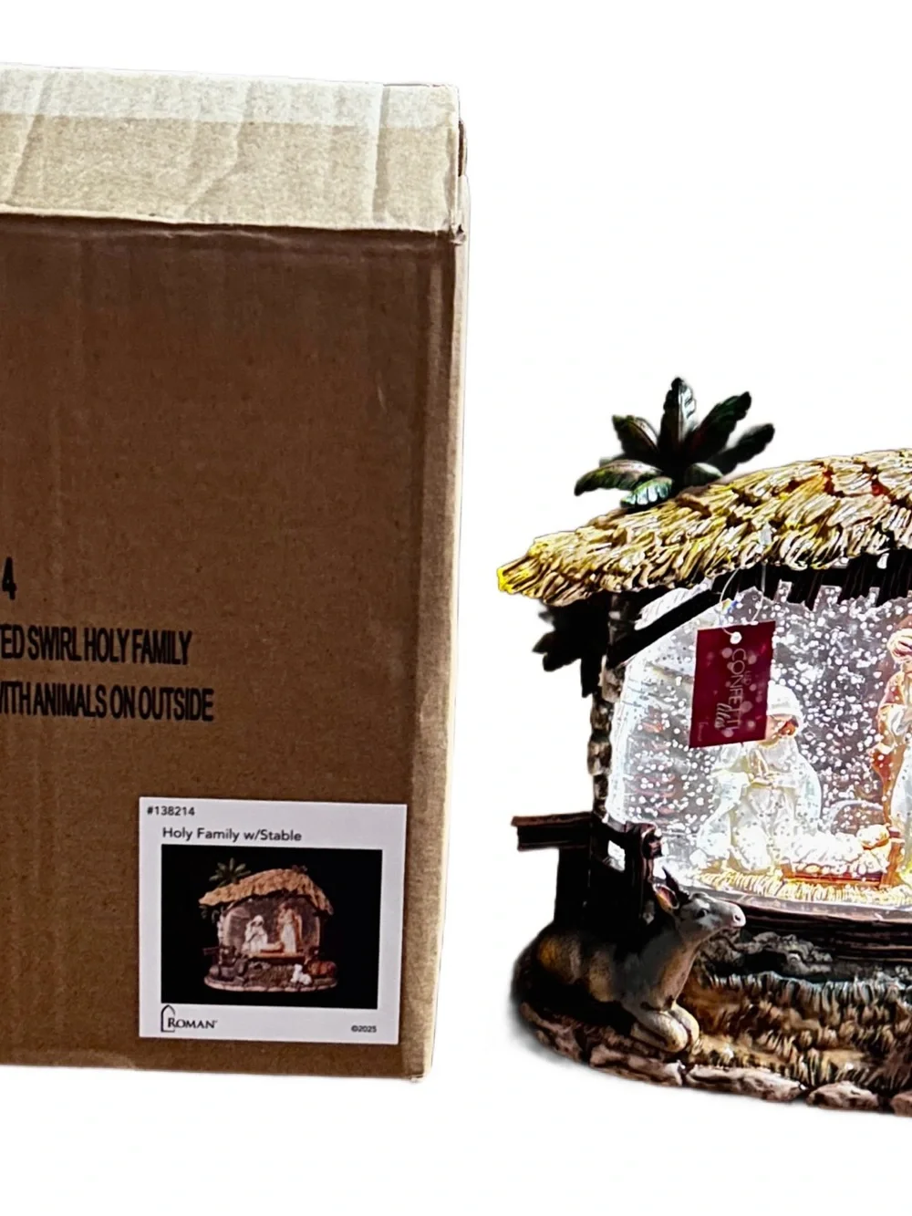 Roman ~ Holy Family & Animals W/ Stable ~ Lighted Swirl Water Lantern ~ New